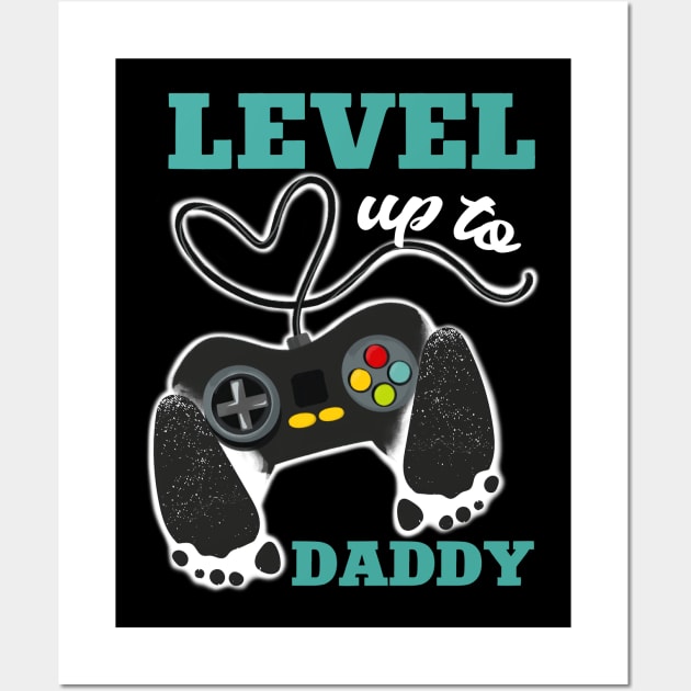 Father's Day Handprint tee Video Game Footprint Gift Leveled Up To Daddy tee Gift For Husband Gamer Dad Gift Wall Art by Audell Richardson